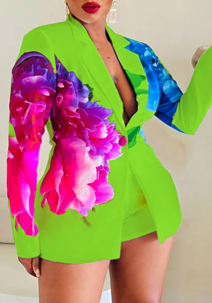Sexy Blazer Shorts Suits for Women Floral Open Front Blazers Business Casual Shorts 2 Piece Set