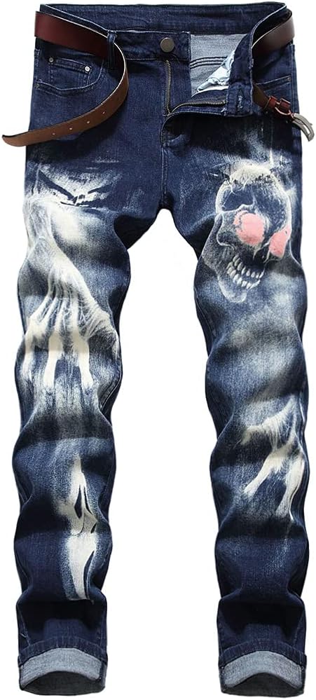 Baylvn Men's Casual Printed Slim Fit Jeans Skinny Denim Pants