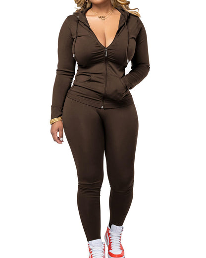 PINSV Women Two Piece Outfits Workout Sets Bodycon Tracksuit Long Sleeve Zip Up Hoodie Jacket Jogger Matching Sweat Pants Set