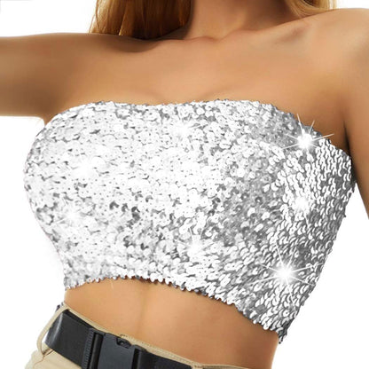 Nicute Sequin Tube Top Sparkly Crop Tops for Women
