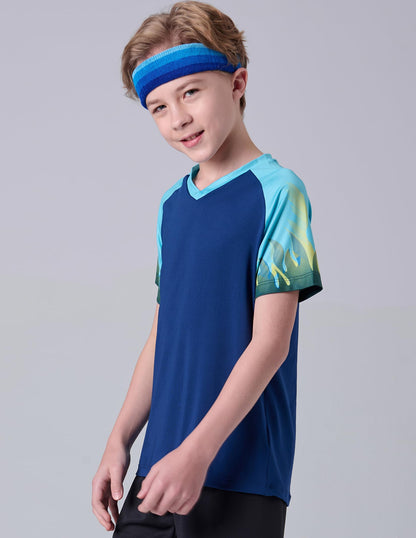 5 Pack Boys Athletic Shirts, Youth Activewear Dry Fit Tshirts for Kids, Short Sleeve Tees, Bulk Athletic Performance Clothing