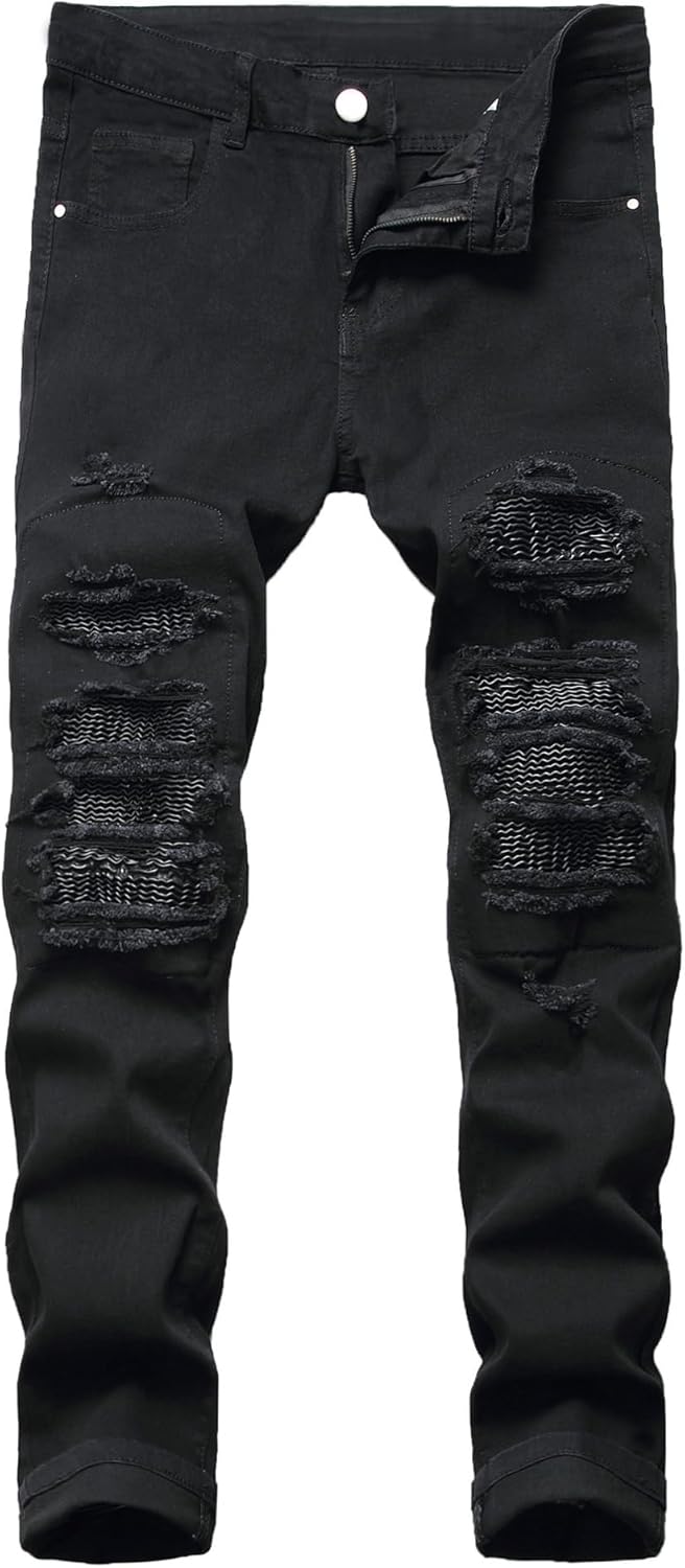 Baylvn Men's Designer Straight Slim Fit Patchwork Jeans Comfort Skinny Biker Denim Pants