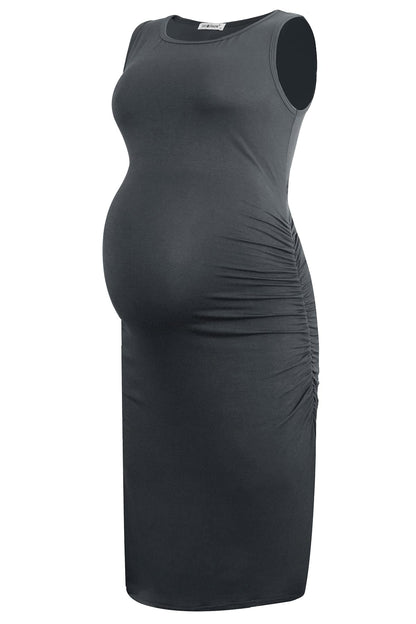 Smallshow Women's Sleeveless Maternity Dress Ruched Pregnancy Clothes
