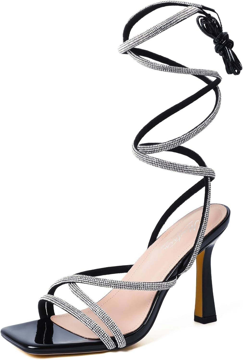 Mostrin Womens Sandals Strappy Heels for Women Lace Up Square Open Toe Heels Tie Up High Heeled Sandals for Prom, Party, Daily Wear