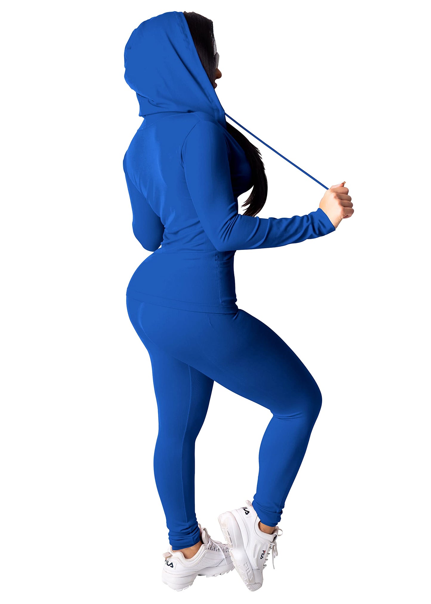 PINSV Women Two Piece Outfits Workout Sets Bodycon Tracksuit Long Sleeve Zip Up Hoodie Jacket Jogger Matching Sweat Pants Set