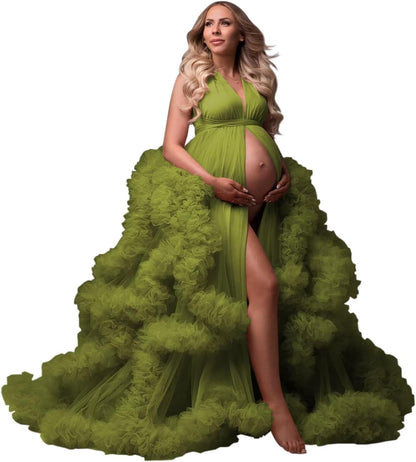 yinyyinhs Tulle Robe Maternity Dress for Photoshoot Sheer Puffy Bridal Lingerie Bathgown Pregnancy Gown for BabyShower