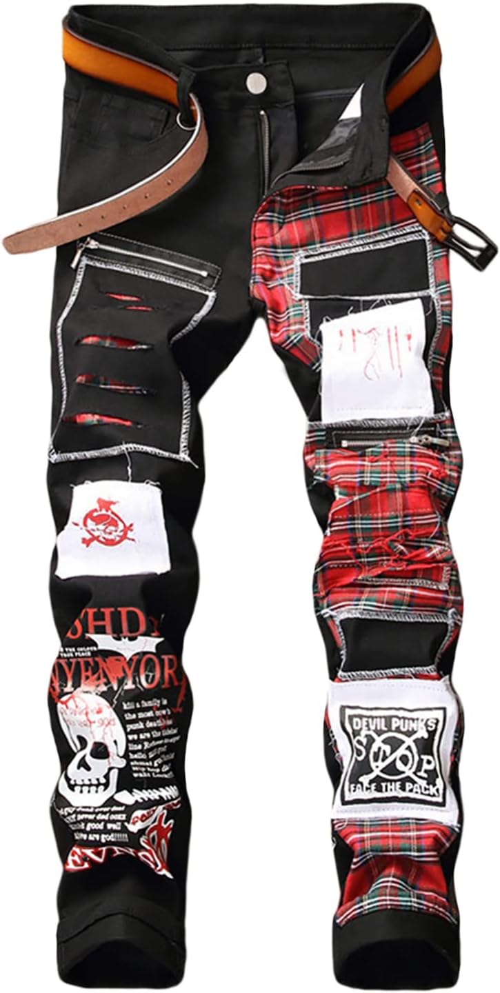 Baylvn Men's Casual Printed Slim Fit Jeans Skinny Denim Pants