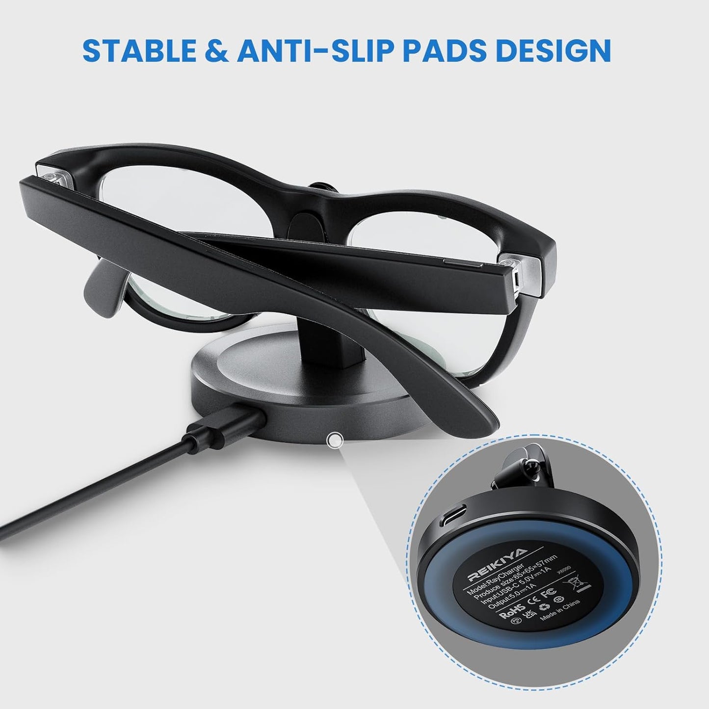 Charging Stand for Ray-Ban Meta Smart Glasses, Portable Charging Dock for Wayfarer, Headliner, Skyler with 3.3 ft USB-C Cable, Charger for Meta Glasses RayBan, RayBan Meta Accessories