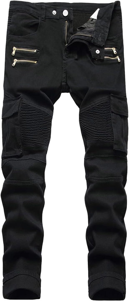 Baylvn Men's Designer Straight Slim Fit Patchwork Jeans Comfort Skinny Biker Denim Pants