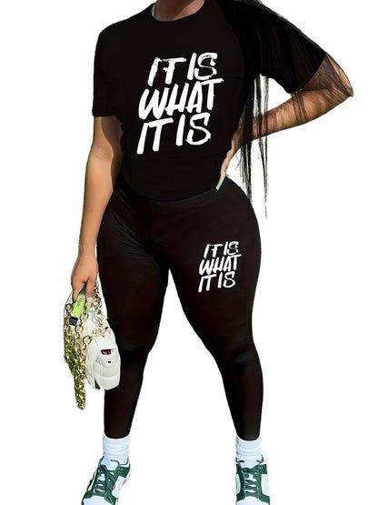 TOPONSKY Women Two Piece Workout Outfits Biker Short-Sleeve Long-Pant Sets