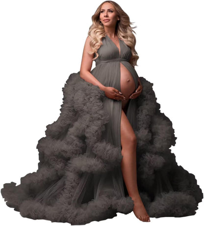 yinyyinhs Tulle Robe Maternity Dress for Photoshoot Sheer Puffy Bridal Lingerie Bathgown Pregnancy Gown for BabyShower
