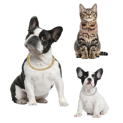 Bling Dog Collars for Small Dogs,Dog Chain Collars, Diamond Necklace Metal Choke Cuban Link Dog Collar, 13mm Wide Pet Jewelry for Puppy Small Medium Large Dogs Cats Rose Gold (8inch)