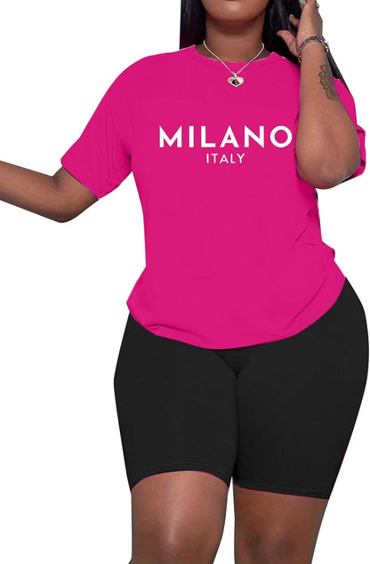 Hilinker Womens 2 Piece Outfits Short Sleeve Top and Shorts Set Summer Workout Casual Tracksuit