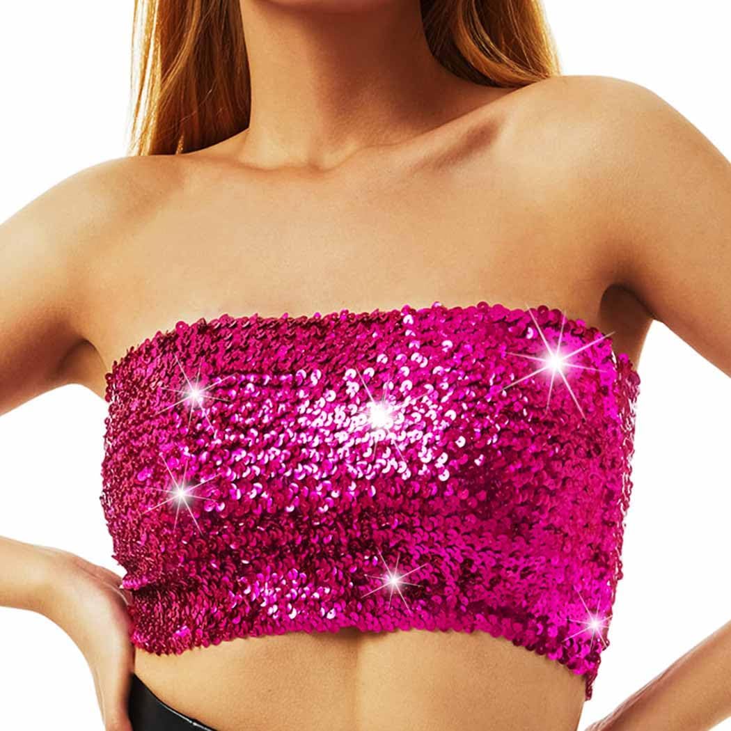 Nicute Sequin Tube Top Sparkly Crop Tops for Women