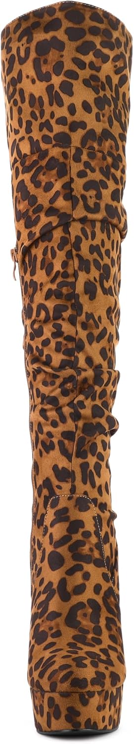 Allegra K Women's Platform Round Toe Zipper Slouch Heel Over the Knee Thigh High Boots