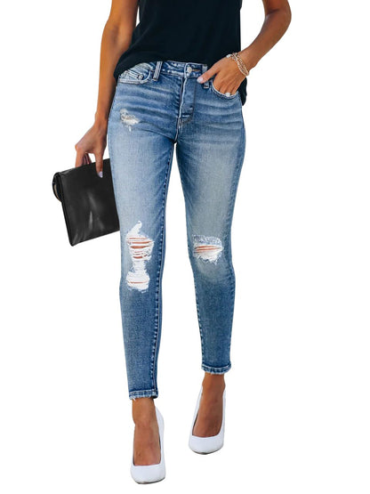 KUNMI Women's Skinny Ripped Trendy Jeans Distressed Stretchy Denim Pants