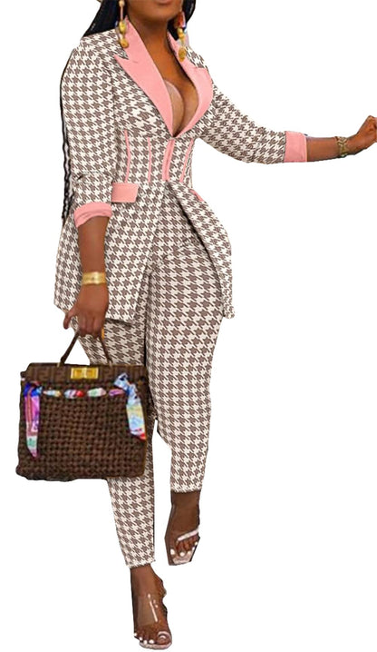 Womens Sexy 2 Pieces Graffiti Print Blazer Suit Pants Set Nightclub Tracksuit Outfit Set