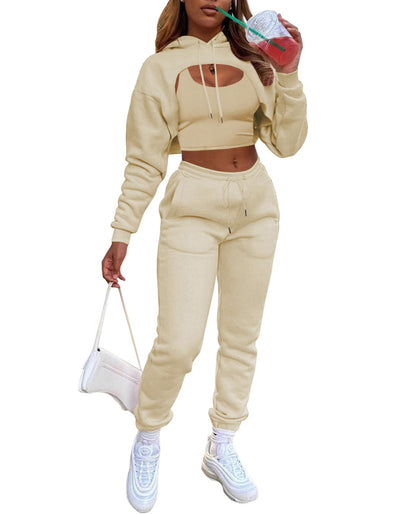Adogirl Women 3 Piece Outfits Tracksuits Set Sexy Long Sleeve Pullover Hoodie Tank Crop Tops Jogger Sweatpants Sweatsuits