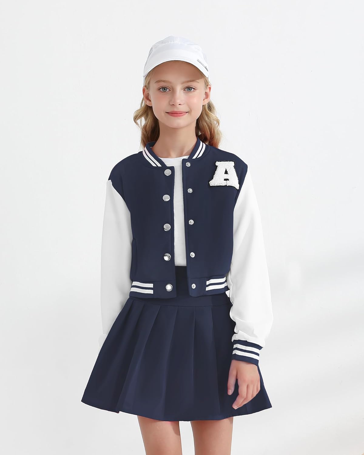 Girls 2 Piece Outfits Skirt Set Button up Jacket Sweatshirt and Pleated Mini Skirts Fall Winter Clothes Size 7-14Y