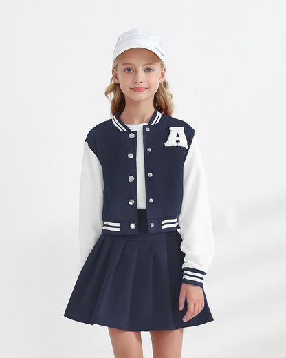 Girls 2 Piece Outfits Skirt Set Button up Jacket Sweatshirt and Pleated Mini Skirts Fall Winter Clothes Size 7-14Y