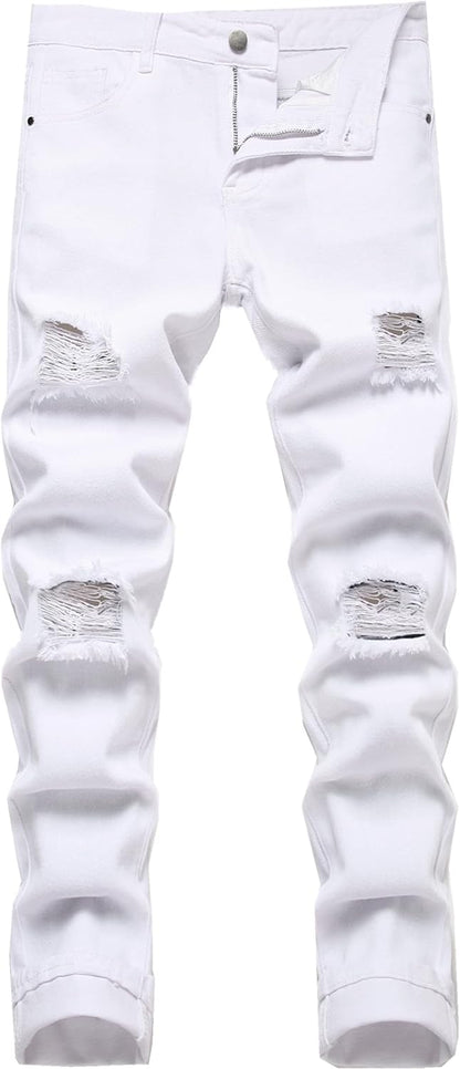 Boy's Skinny Fit Ripped Destroyed Distressed Stretch Slim Jeans Pants