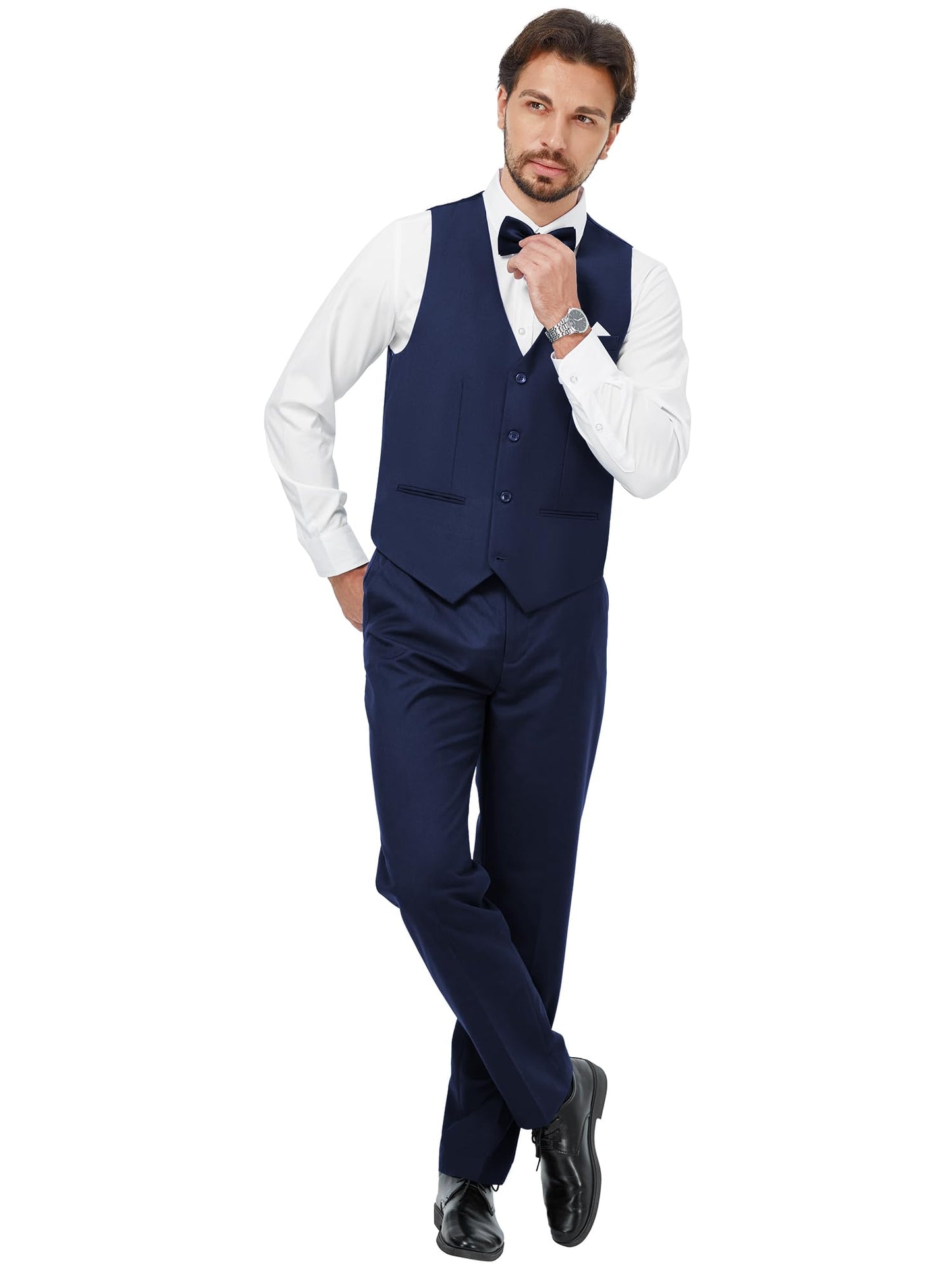 MAGE MALE Mens 3 Piece Suits Slim Fit Tuxedo Suit Set Soild Prom Wedding Suits One Button Blazer Vest Pants Set with Bow Tie