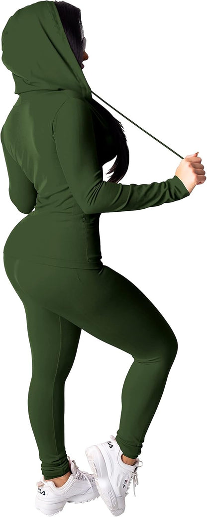 PINSV Women Two Piece Outfits Workout Sets Bodycon Tracksuit Long Sleeve Zip Up Hoodie Jacket Jogger Matching Sweat Pants Set