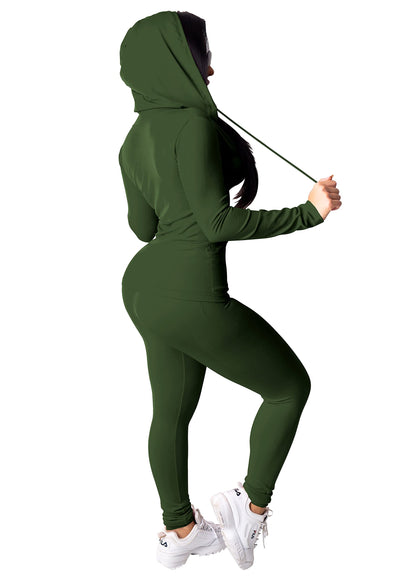 PINSV Women Two Piece Outfits Workout Sets Bodycon Tracksuit Long Sleeve Zip Up Hoodie Jacket Jogger Matching Sweat Pants Set