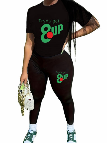 TOPONSKY Women Two Piece Workout Outfits Biker Short-Sleeve Long-Pant Sets