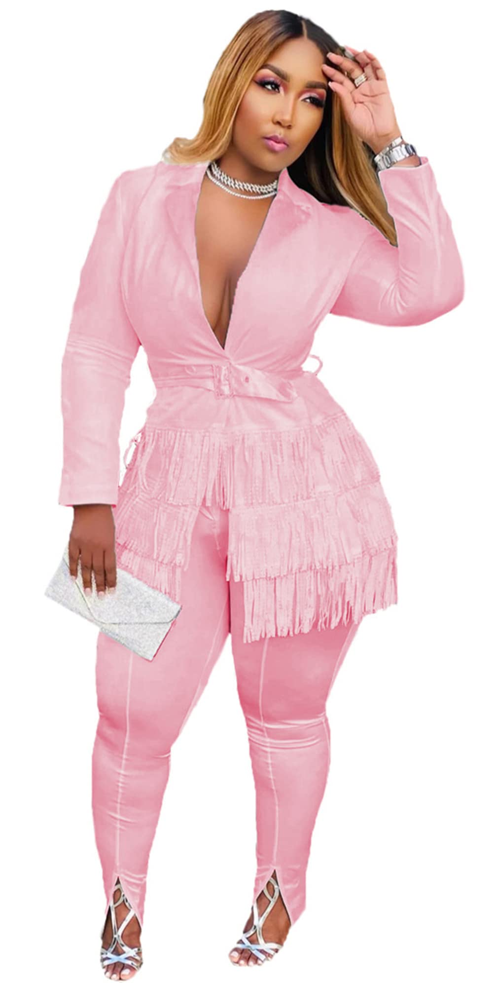 Womens Sexy 2 Pieces Graffiti Print Blazer Suit Pants Set Nightclub Tracksuit Outfit Set