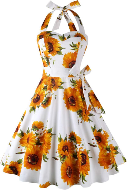 Topdress Women'sVintage Polka Audrey Dress 1950s Halter Retro Cocktail Dress