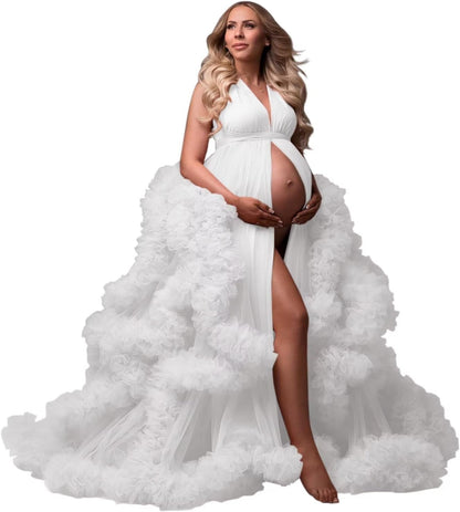 yinyyinhs Tulle Robe Maternity Dress for Photoshoot Sheer Puffy Bridal Lingerie Bathgown Pregnancy Gown for BabyShower
