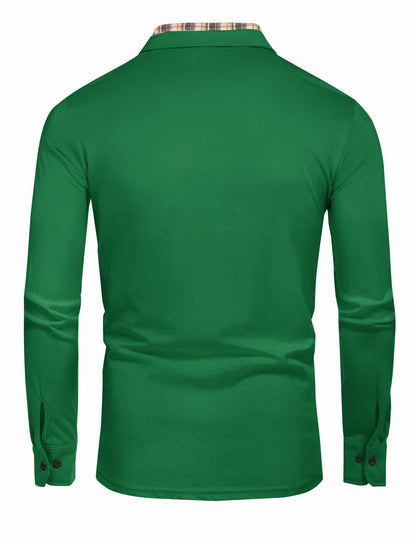 COOFANDY Men's Casual Polo Shirt Long Sleeve Classic Plaid Button Tees with Pockets