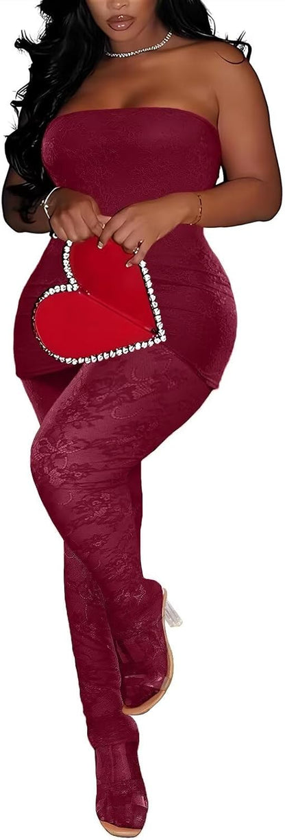 Kafiloe Sexy 3 Piece Outfits for Women Clubwear Lace Tube Mini Dress Top with Stockings Set Birthday Outfits