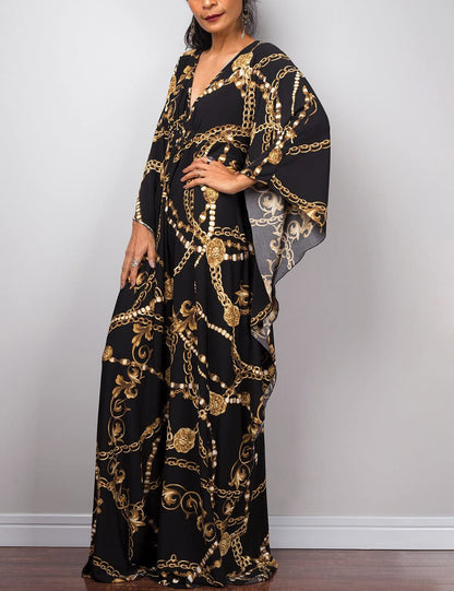 Bsubseach Women Ethnic Print Kaftan Beach Dress Plus Size Swimsuit Cover Up