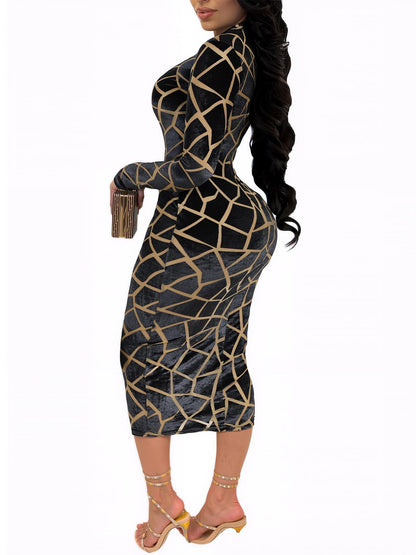 Uni Clau Women Sexy Sheer Mesh Boydcon Midi Dress See Through Printed Long Sleeve Midi Skinny Clubwear Party Dress