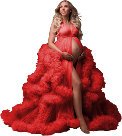 yinyyinhs Tulle Robe Maternity Dress for Photoshoot Sheer Puffy Bridal Lingerie Bathgown Pregnancy Gown for BabyShower