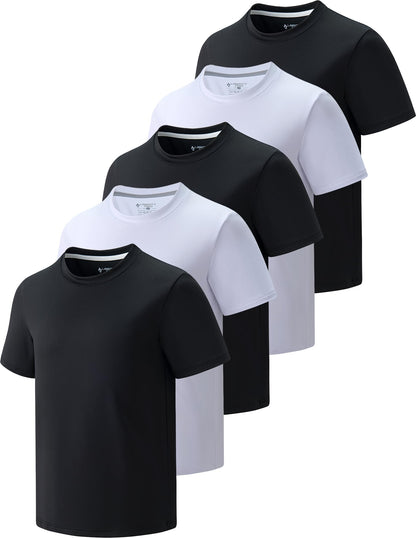 5 Pack Boys Athletic Shirts, Youth Activewear Dry Fit Tshirts for Kids, Short Sleeve Tees, Bulk Athletic Performance Clothing
