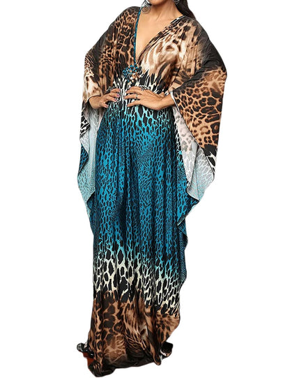 Bsubseach Women Ethnic Print Kaftan Beach Dress Plus Size Swimsuit Cover Up