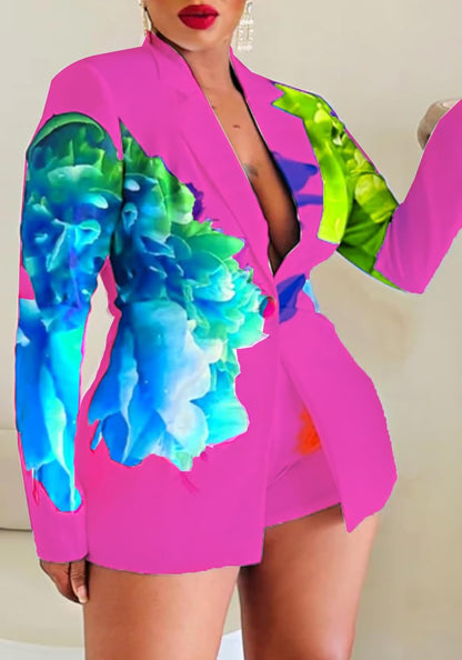 Sexy Blazer Shorts Suits for Women Floral Open Front Blazers Business Casual Shorts 2 Piece Set