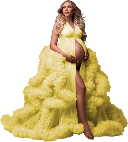 yinyyinhs Tulle Robe Maternity Dress for Photoshoot Sheer Puffy Bridal Lingerie Bathgown Pregnancy Gown for BabyShower