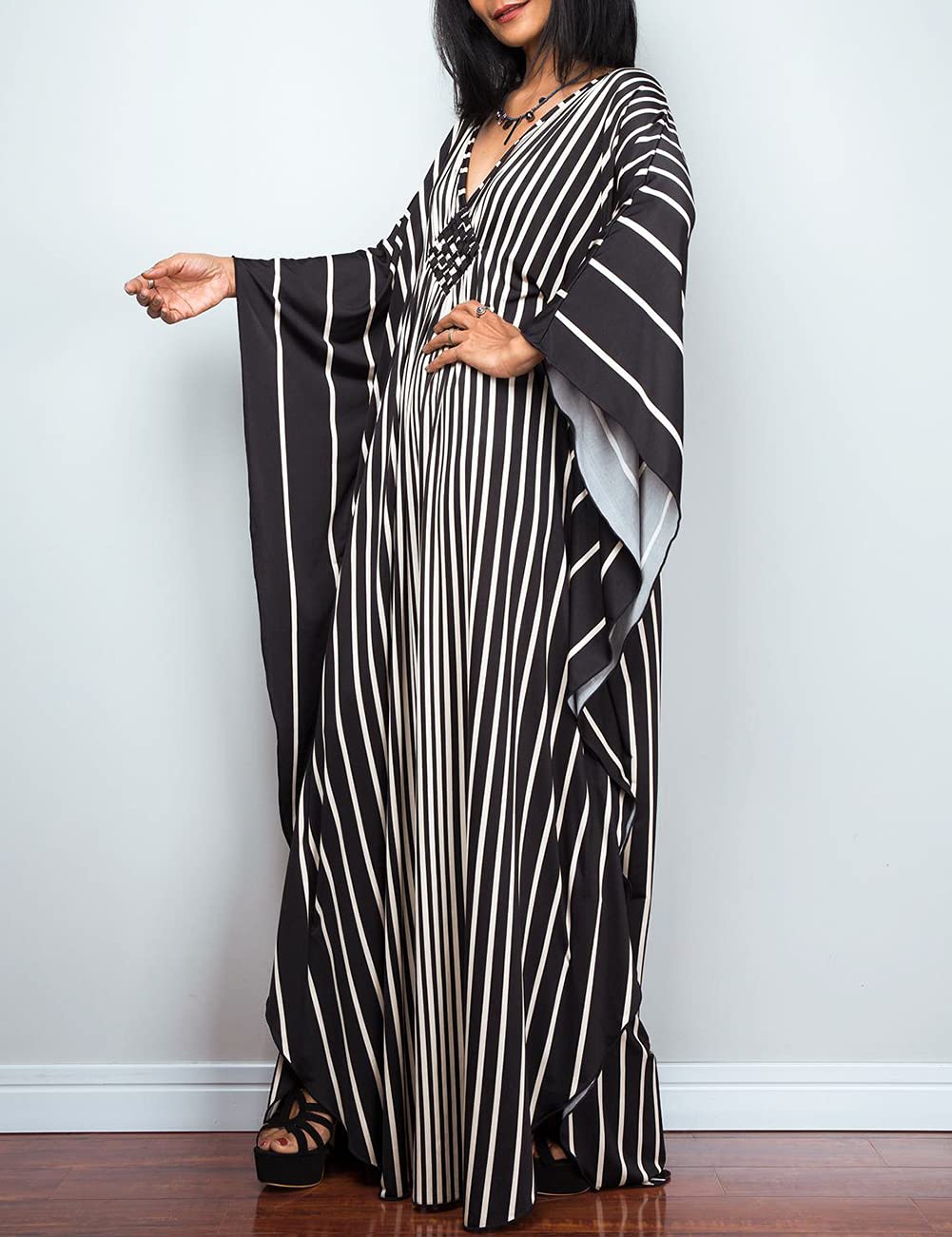 Bsubseach Women Ethnic Print Kaftan Beach Dress Plus Size Swimsuit Cover Up