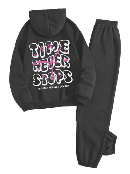 SOLY HUX Women's 2 Piece Outfits Letter Graphic Drawstring Long Sleeve Hoodies Sweatshirt and Sweatpants Set