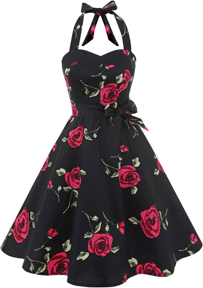 Topdress Women'sVintage Polka Audrey Dress 1950s Halter Retro Cocktail Dress