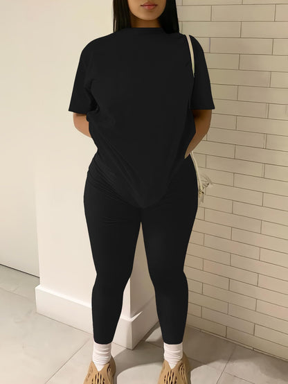 Nimsruc Women 2 Piece Outfits Summer Lounge Set Matching Jogger Sets Short Sleeve Tracksuit Loungewear Sweatsuits