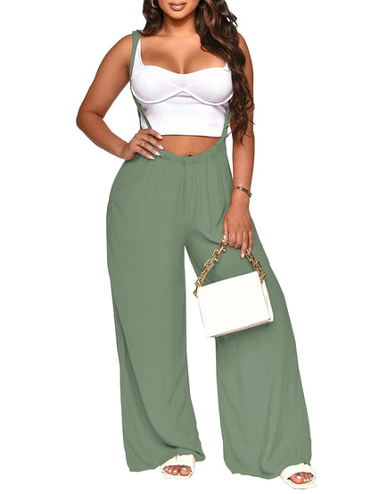 Nimsruc Womens Jumpsuit Casual Loose Sleeveless Adjustable Spaghetti Straps Wide Leg Pants Baggy Overalls With Pockets