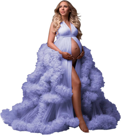 yinyyinhs Tulle Robe Maternity Dress for Photoshoot Sheer Puffy Bridal Lingerie Bathgown Pregnancy Gown for BabyShower