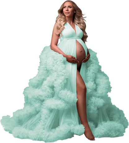 yinyyinhs Tulle Robe Maternity Dress for Photoshoot Sheer Puffy Bridal Lingerie Bathgown Pregnancy Gown for BabyShower