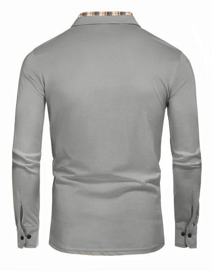 COOFANDY Men's Casual Polo Shirt Long Sleeve Classic Plaid Button Tees with Pockets