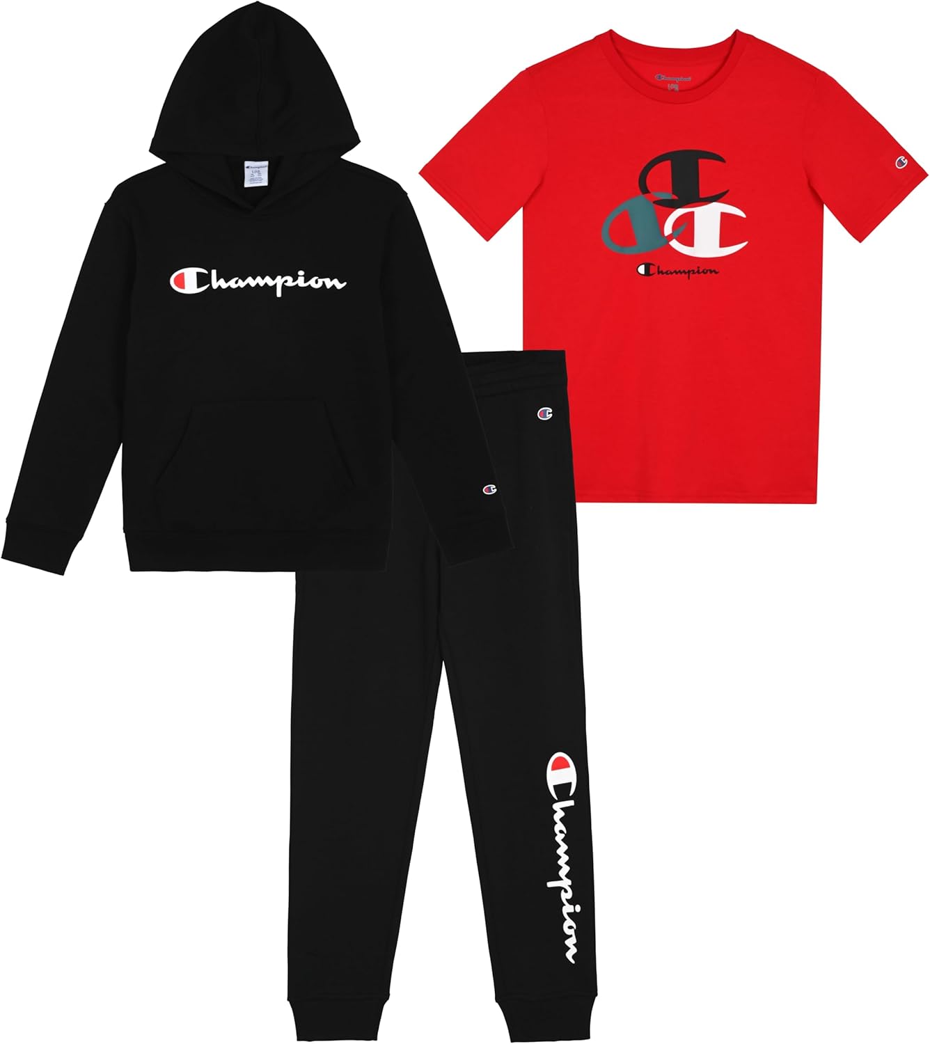 Champion Boys Sweatsuit Set for Kids 3 Piece Boys Hoodie Jogger and Tee Shirt Tracksuit Outfit